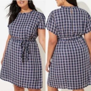 Loft Plus Navy Plaid Ruffle Tie Waist Dress. Size 18